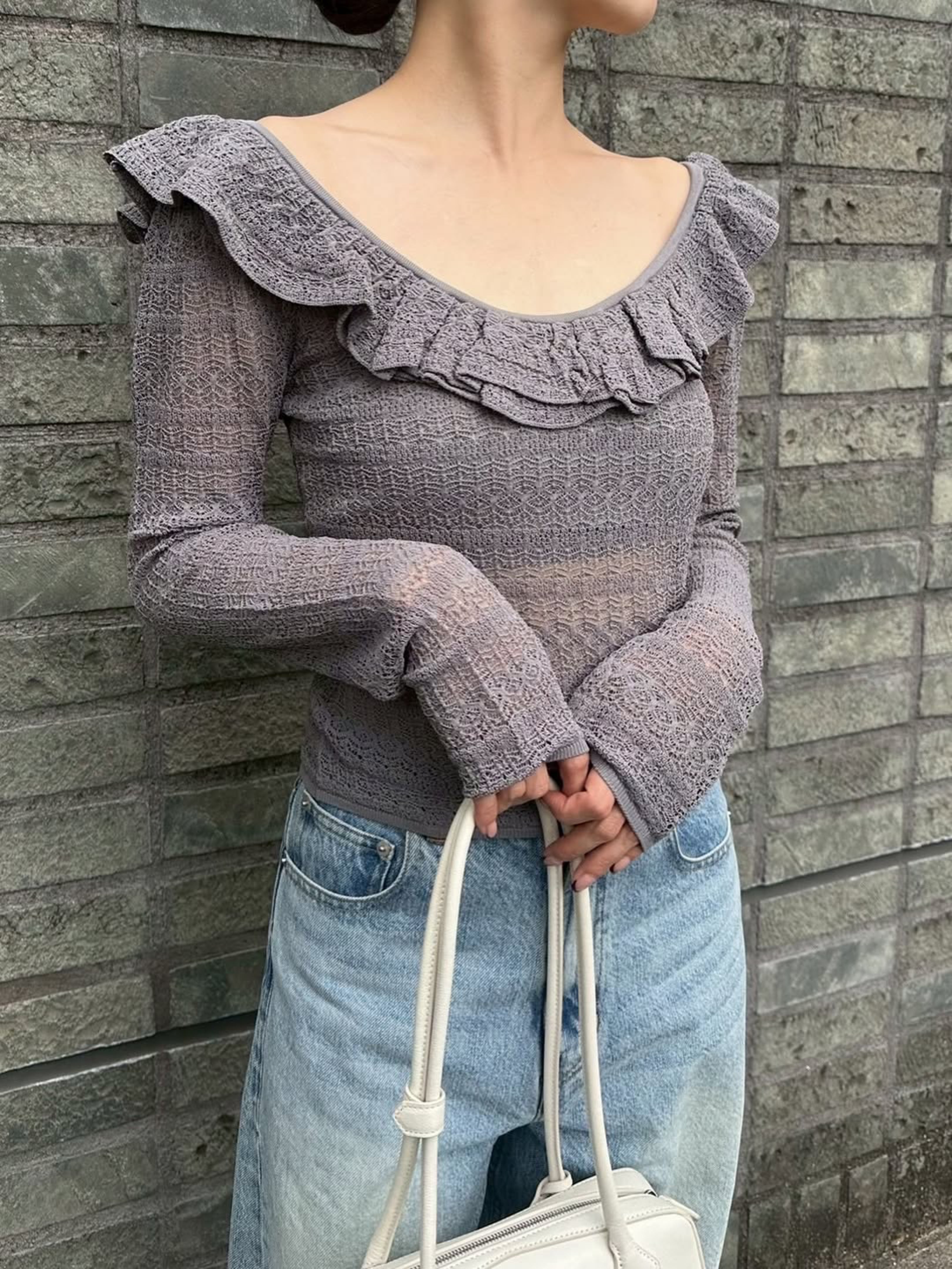 透かし編みフリルニット Tommy