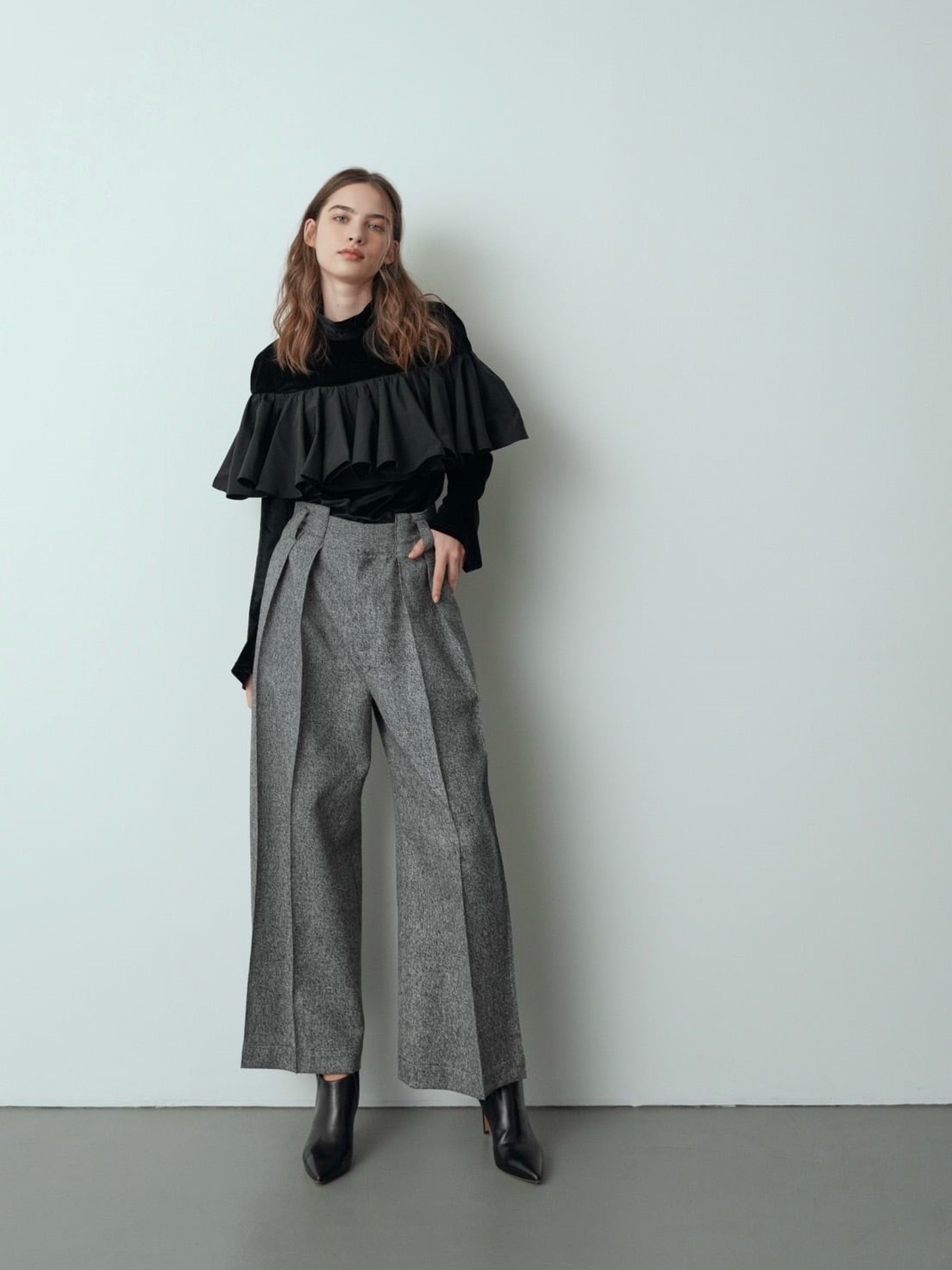 ハイウエストタックワイドパンツLara ネップツイード｜Cygne(シーニュ